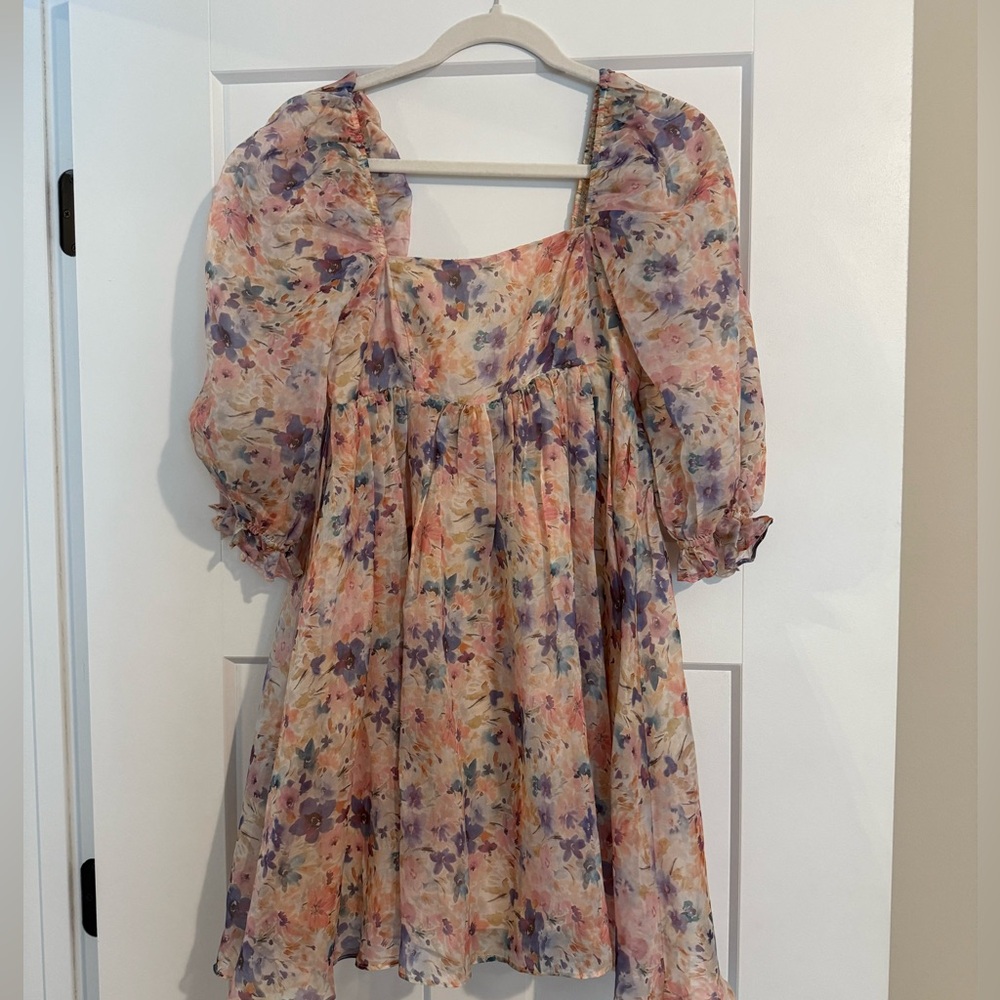 Floral printed puff sleeve mini dress